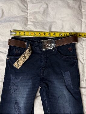 Kids' Dark Blue Distressed Jeans with Brown Belt